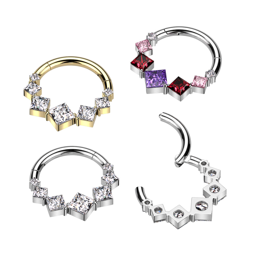 1pc Solid Titanium 7 Square CZ Gems Hinged Segment Ring Helix Septum Clicker