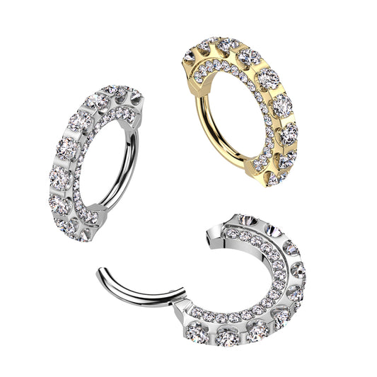 1pc CNC Front & Outer CZ Gems Hinged Segment Ring 16g Septum Clicker Helix Daith