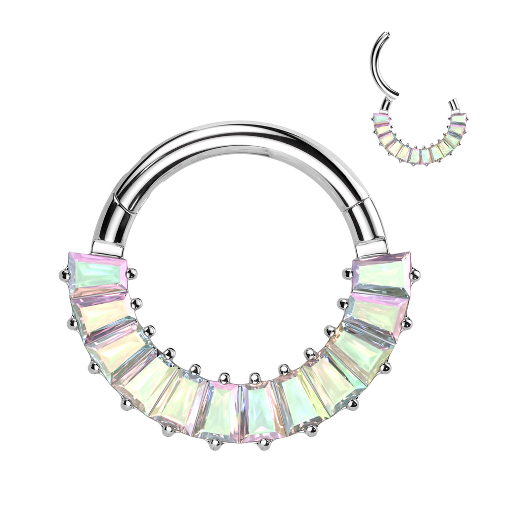 1pc Solid Titanium Baguette CZ Gems Hinged Segment Ring Helix Cartilage Clicker