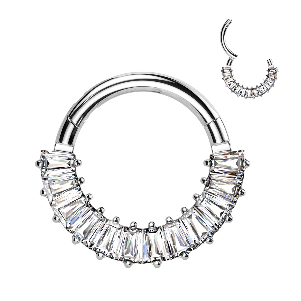 1pc Solid Titanium Baguette CZ Gems Hinged Segment Ring Helix Cartilage Clicker