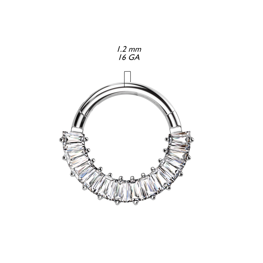 1pc Solid Titanium Baguette CZ Gems Hinged Segment Ring Helix Cartilage Clicker