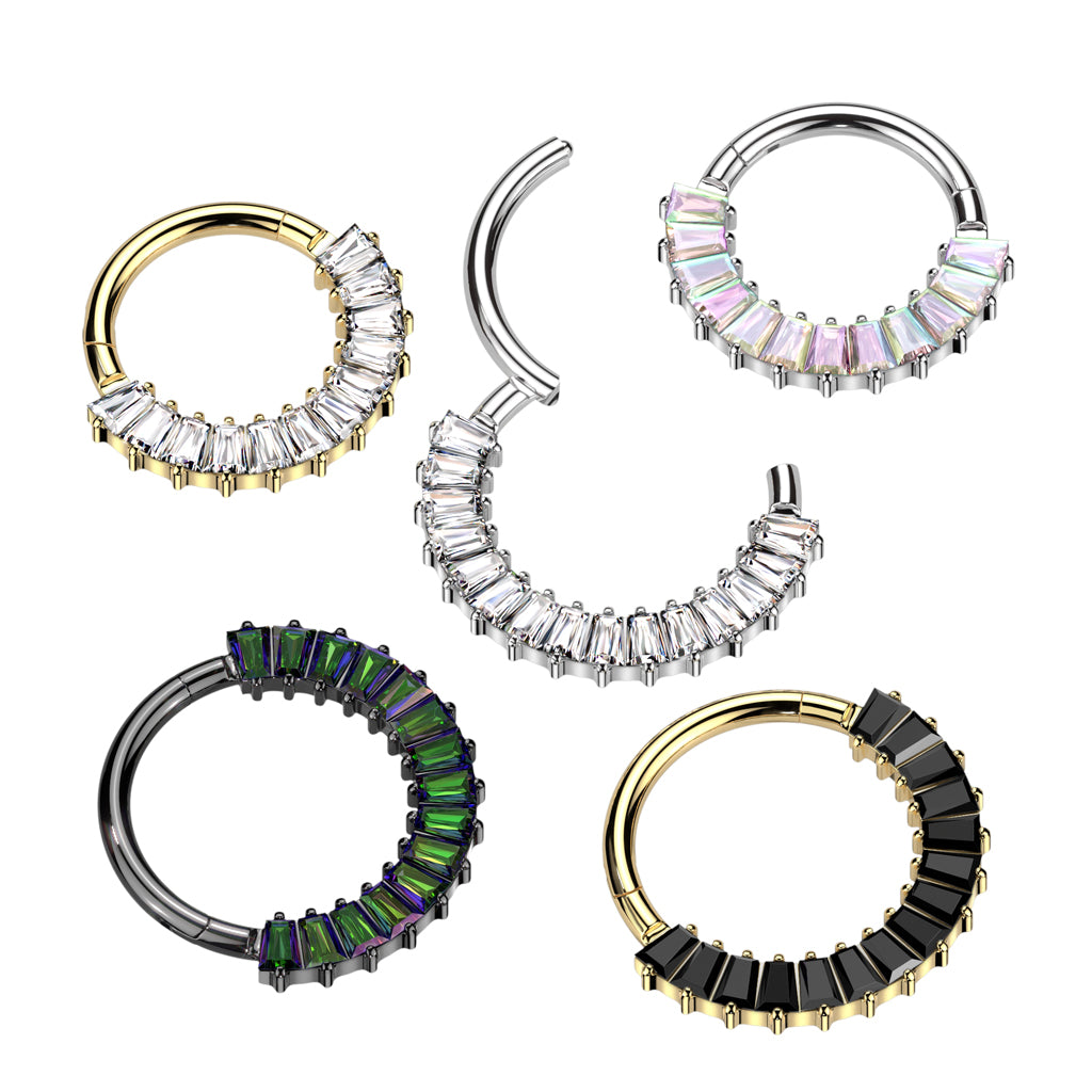 1pc Solid Titanium Baguette CZ Gems Hinged Segment Ring Helix Cartilage Clicker