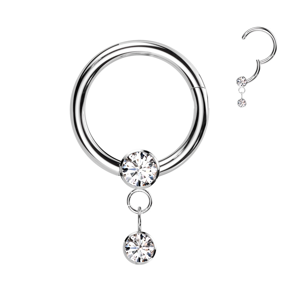 1pc Solid Titanium Gem Dangle Hinged Segment Ring Helix Septum Clicker