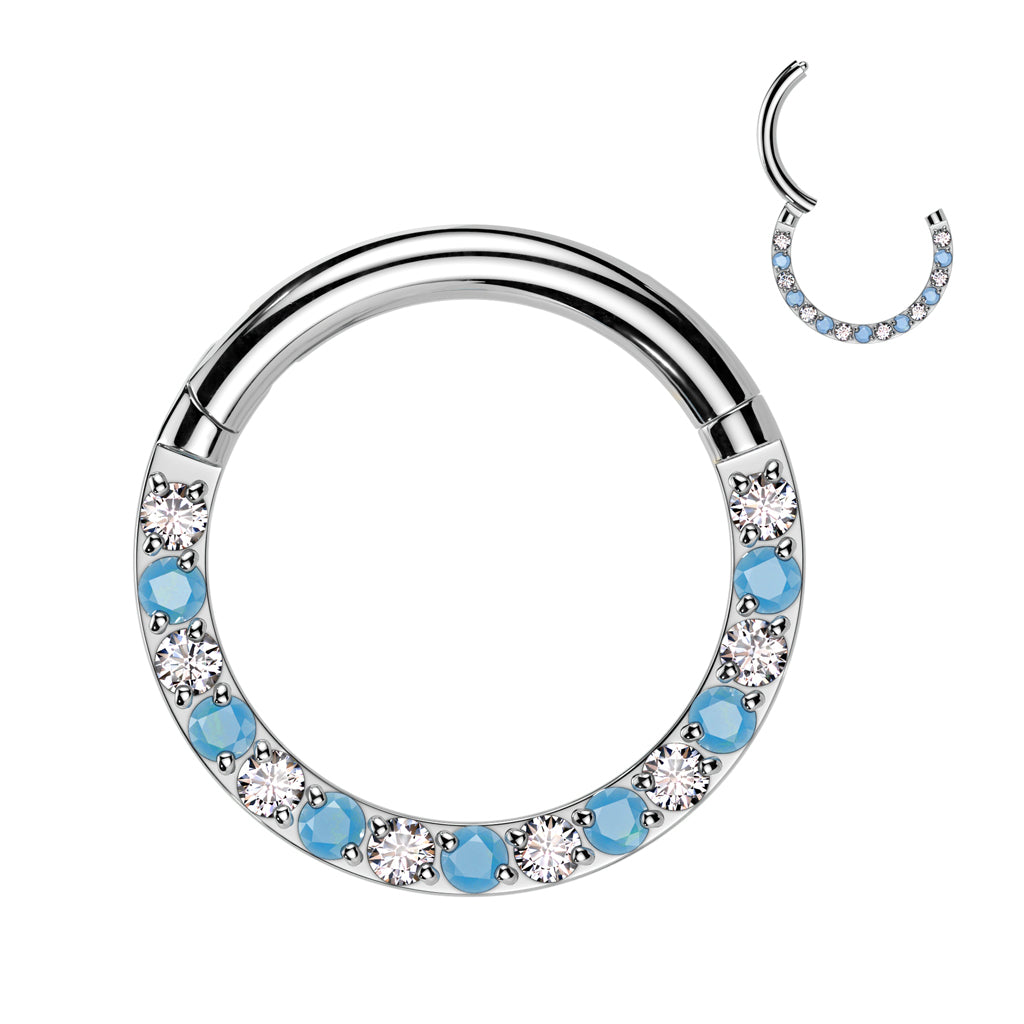 1pc Titanium Hinged Segment Ring Front Turquoise & Gems Septum Hoop Helix Daith