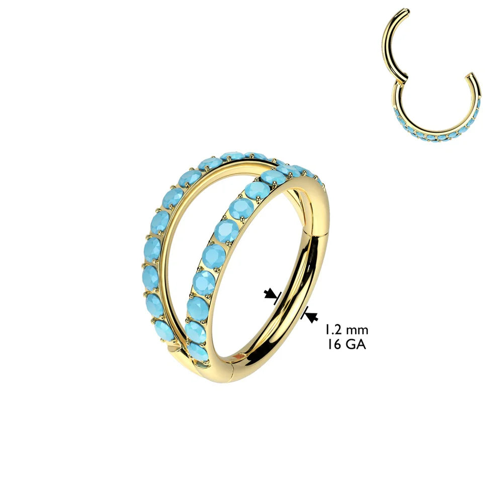 1pc Titanium Hinged Segment Ring Double Outer Turquoise Septum Hoop Helix Daith