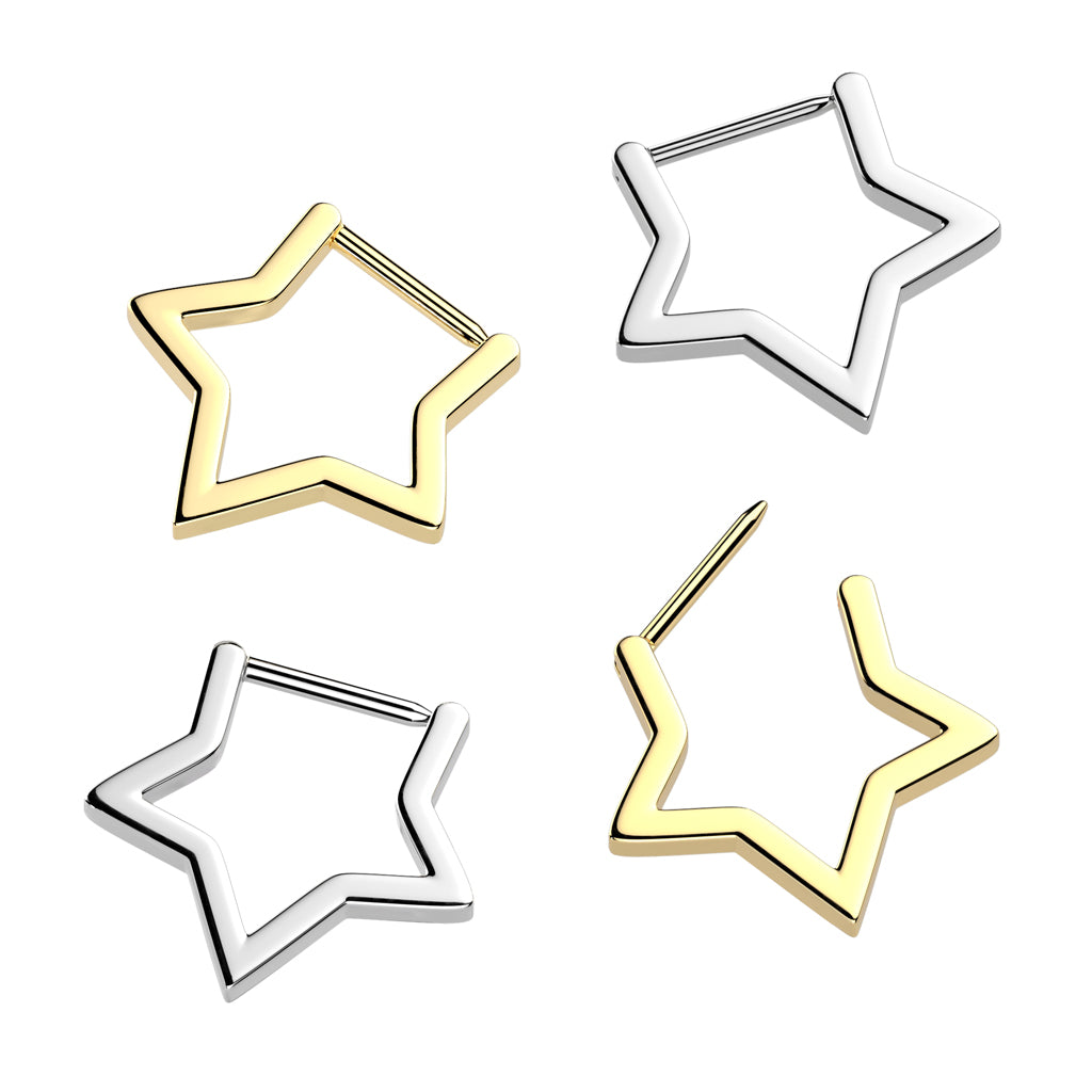 1pc Titanium Star Hinged Segment Ring Hoop Septum Nipple Helix Nose Body Jewelry