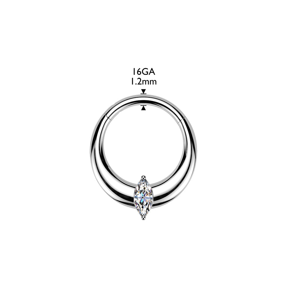 1pc Solid Titanium Marquise Gem Wide Hinged Segment Ring Helix Septum Clicker