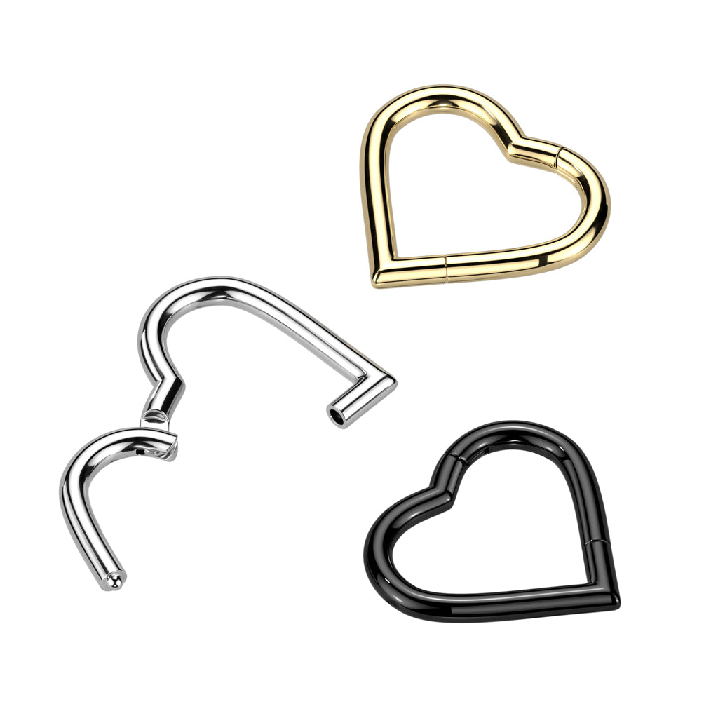 1pc Heart Hinged Segment Ring Hoop Helix Daith Septum 316L Surgical Steel