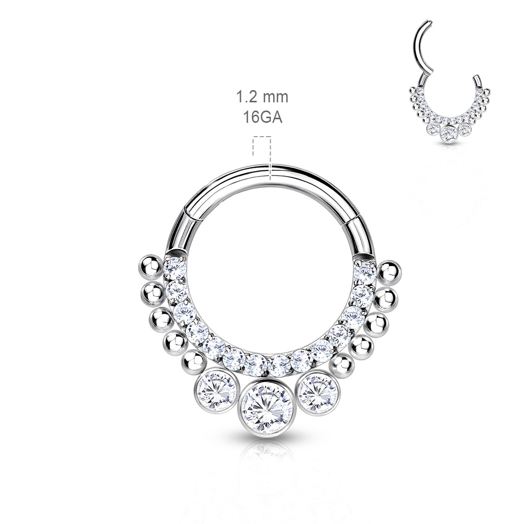 1pc CNC & Bezel Gems Hinged Segment Ring Septum Hoop Implant Grade Titanium