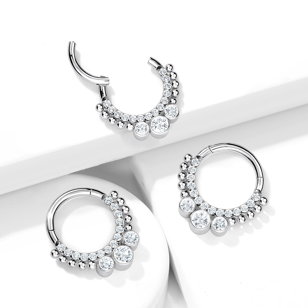 1pc CNC & Bezel Gems Hinged Segment Ring Septum Hoop Implant Grade Titanium