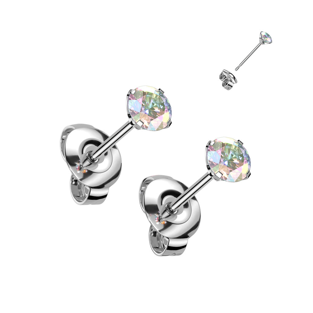 PAIR Martini Set CZ Gem Stud Earrings 6AL-4VELI ASTM F136 Implant Grade Titanium