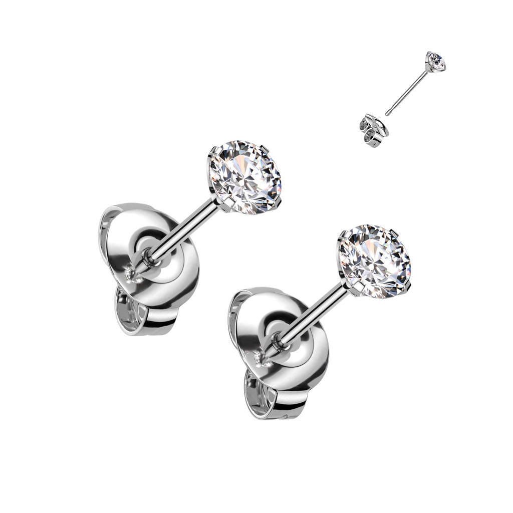 PAIR Martini Set CZ Gem Stud Earrings 6AL-4VELI ASTM F136 Implant Grade Titanium