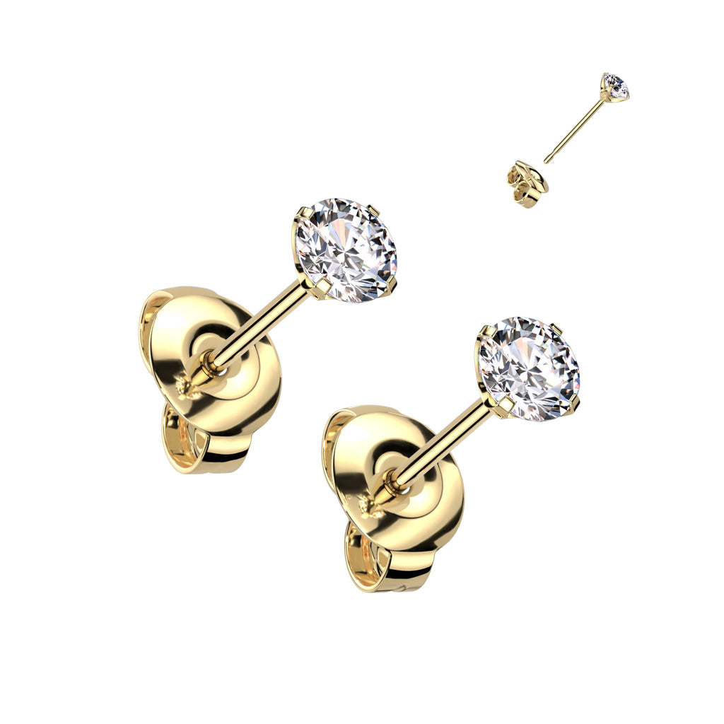 PAIR Martini Set CZ Gem Stud Earrings 6AL-4VELI ASTM F136 Implant Grade Titanium