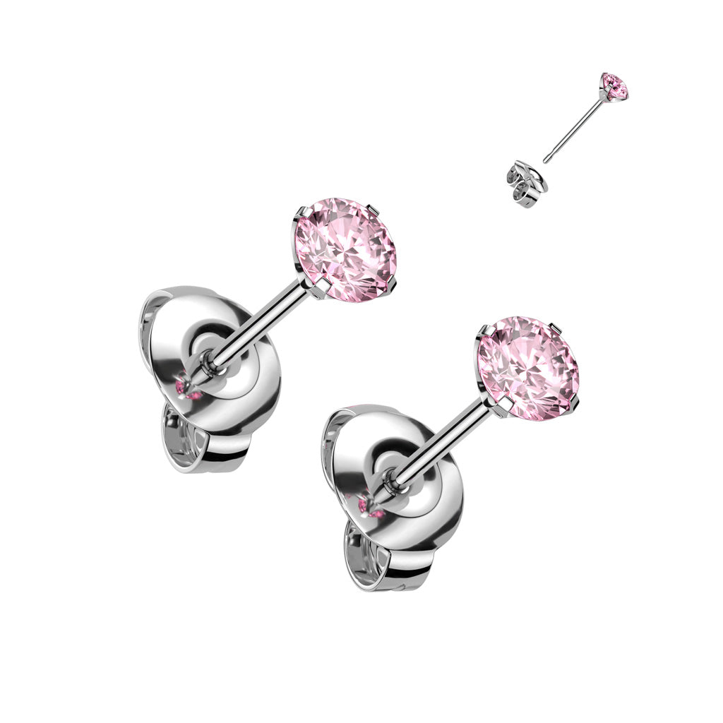PAIR Martini Set CZ Gem Stud Earrings 6AL-4VELI ASTM F136 Implant Grade Titanium