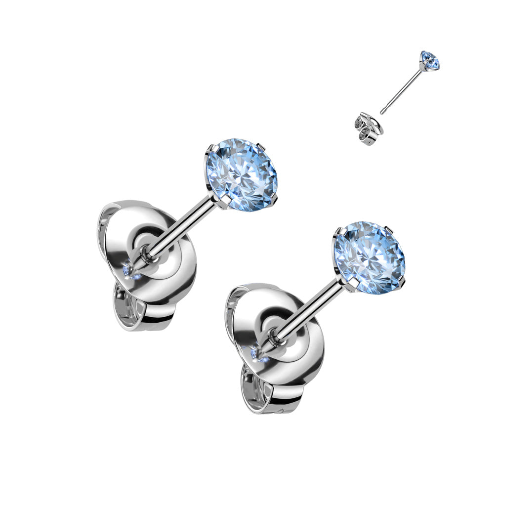 PAIR Martini Set CZ Gem Stud Earrings 6AL-4VELI ASTM F136 Implant Grade Titanium
