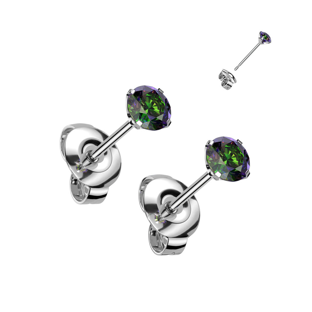PAIR Martini Set CZ Gem Stud Earrings 6AL-4VELI ASTM F136 Implant Grade Titanium
