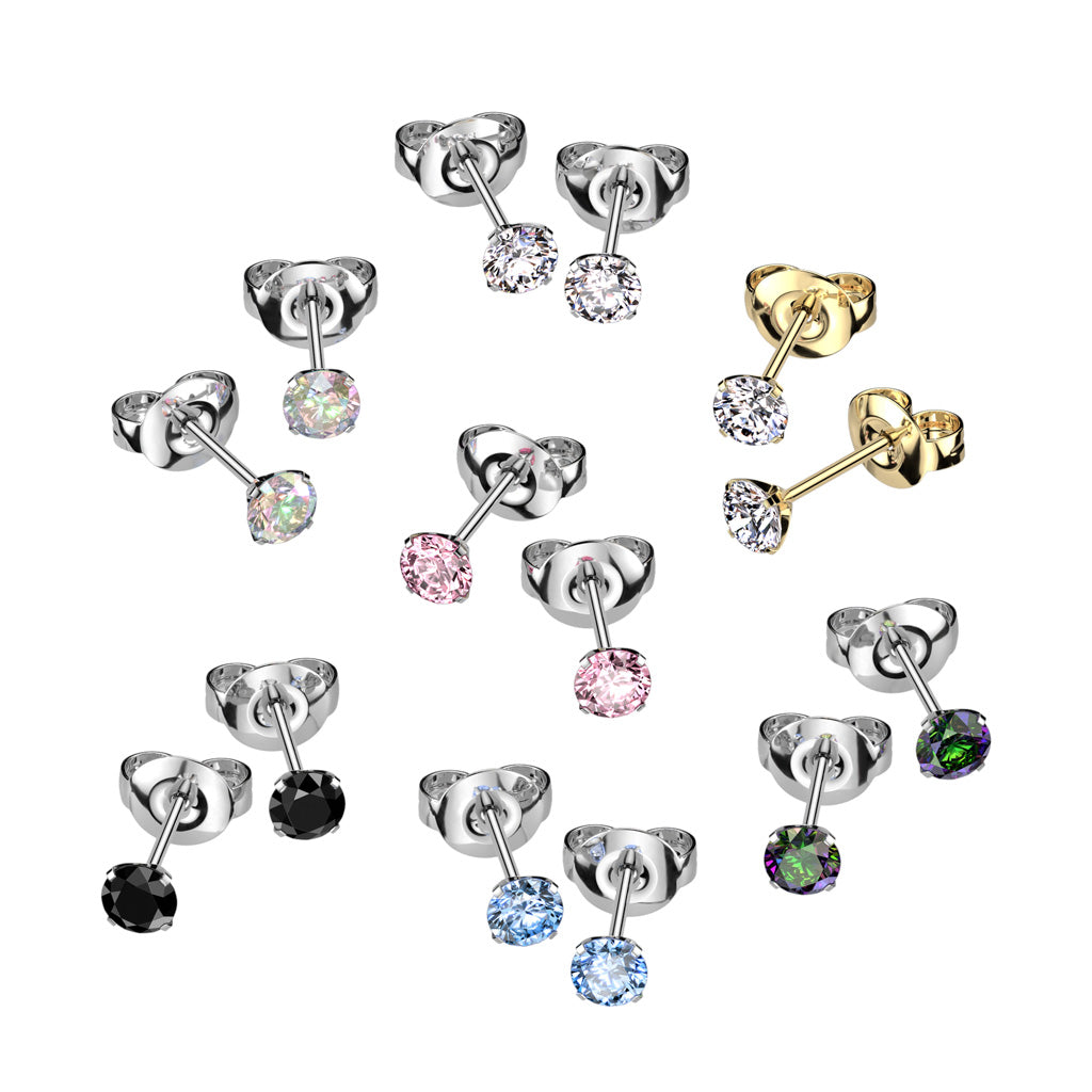 PAIR Martini Set CZ Gem Stud Earrings 6AL-4VELI ASTM F136 Implant Grade Titanium
