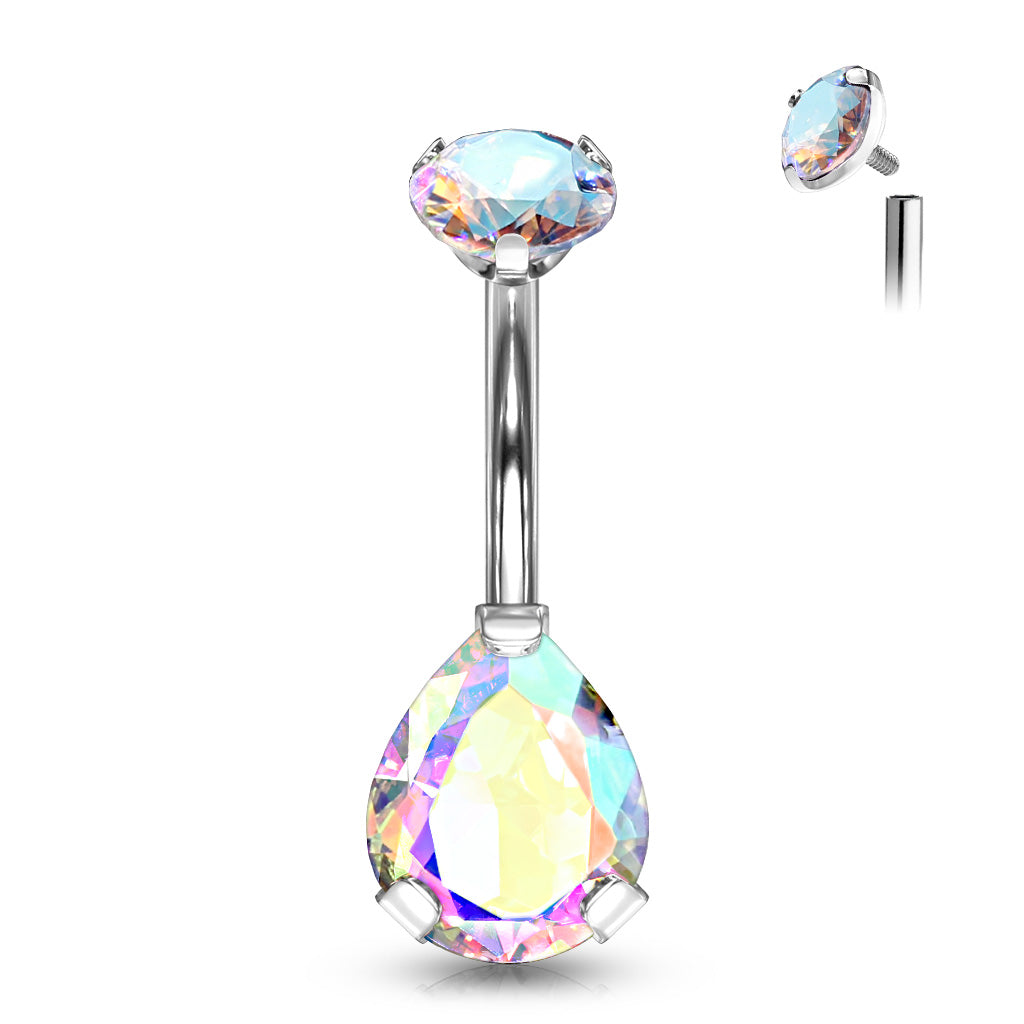 Solid Implant Grade Titanium Teardrop Gem Belly Button Ring 14g Navel Naval