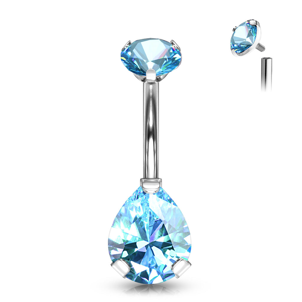 Solid Implant Grade Titanium Teardrop Gem Belly Button Ring 14g Navel Naval