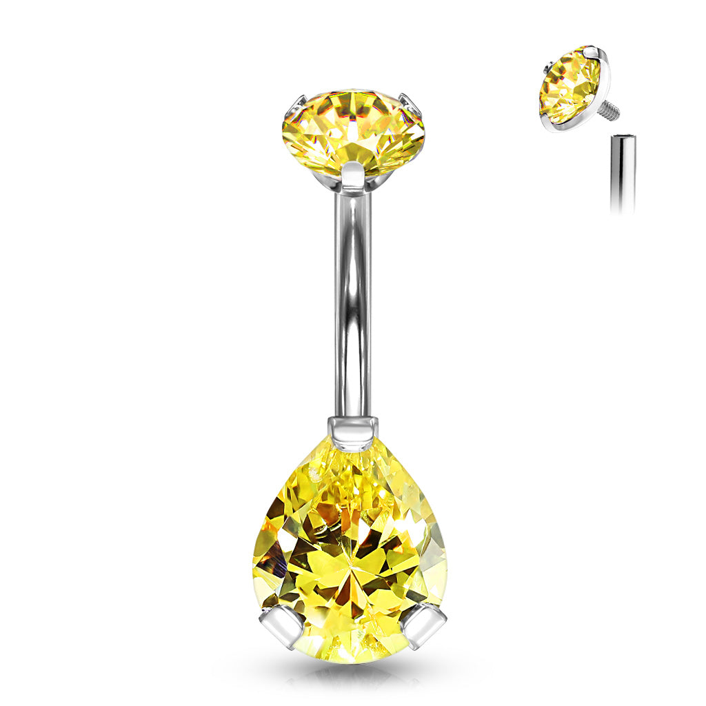 Solid Implant Grade Titanium Teardrop Gem Belly Button Ring 14g Navel Naval