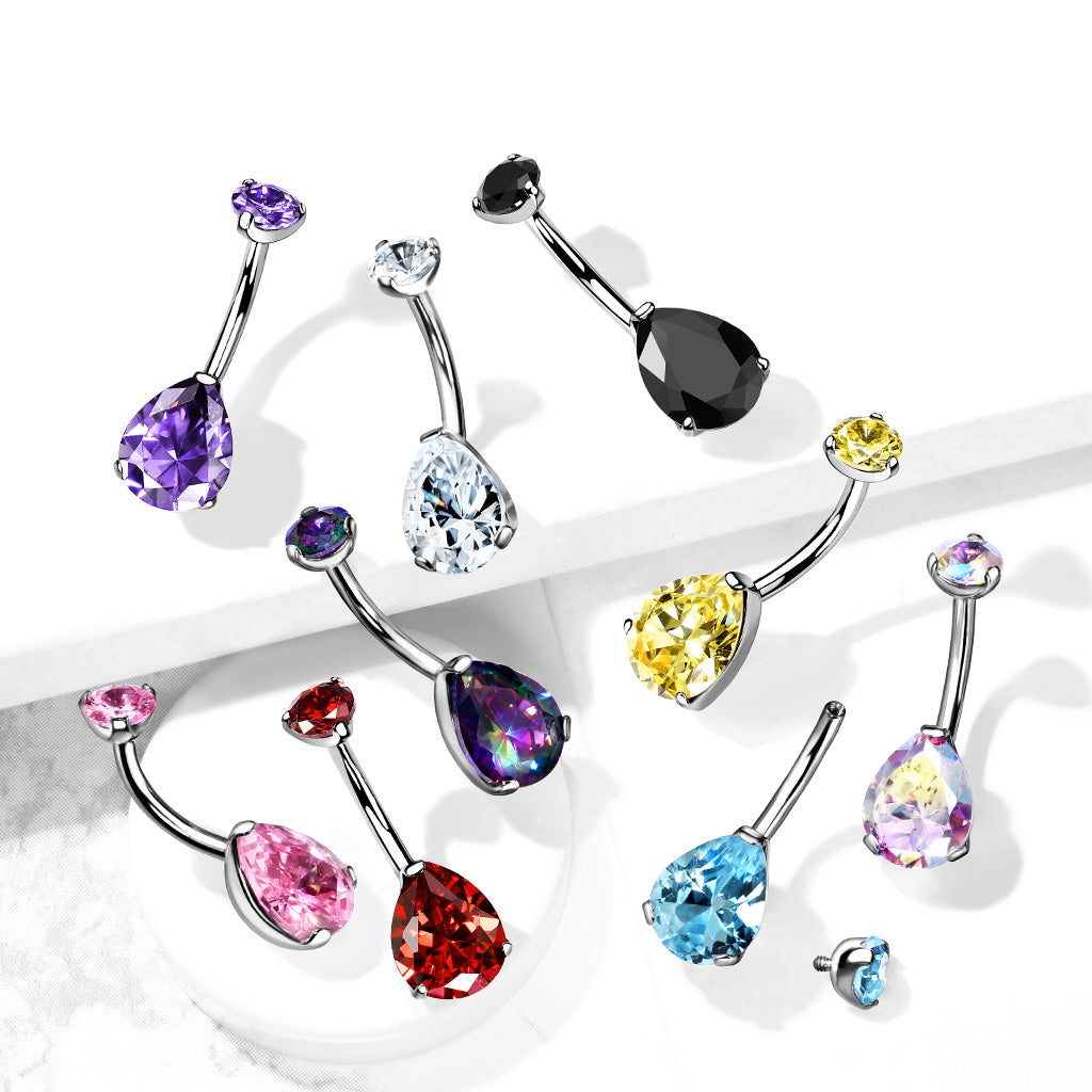 Solid Implant Grade Titanium Teardrop Gem Belly Button Ring 14g Navel Naval