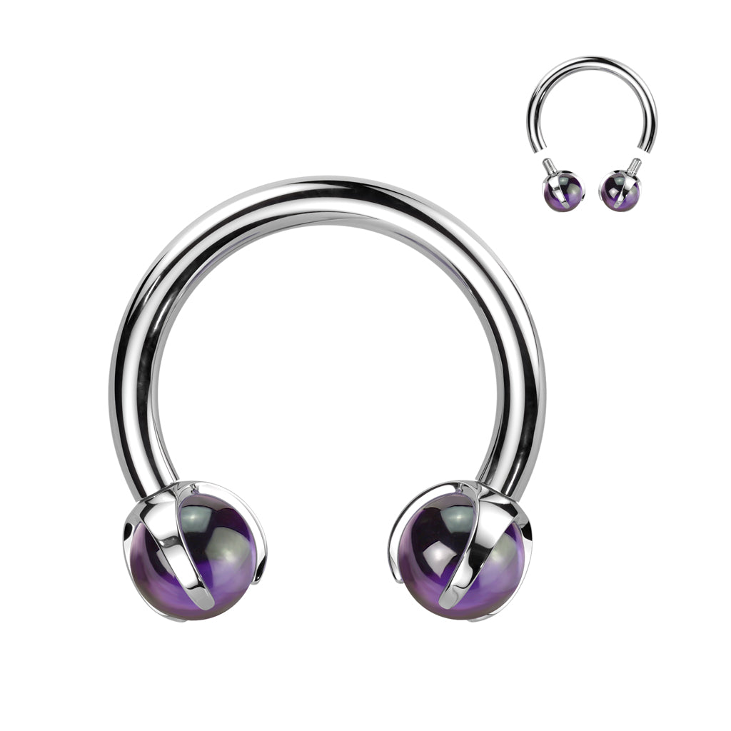 1pc Solid Titanium Stone Circular Barbell Horseshoe Lip Ear Septum Ring 16g 3/8"