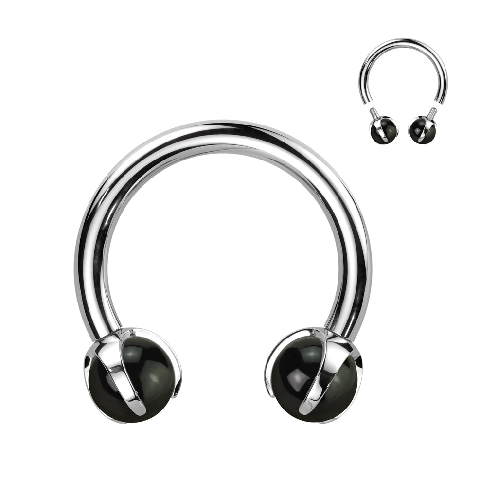 1pc Solid Titanium Stone Circular Barbell Horseshoe Lip Ear Septum Ring 16g 3/8"