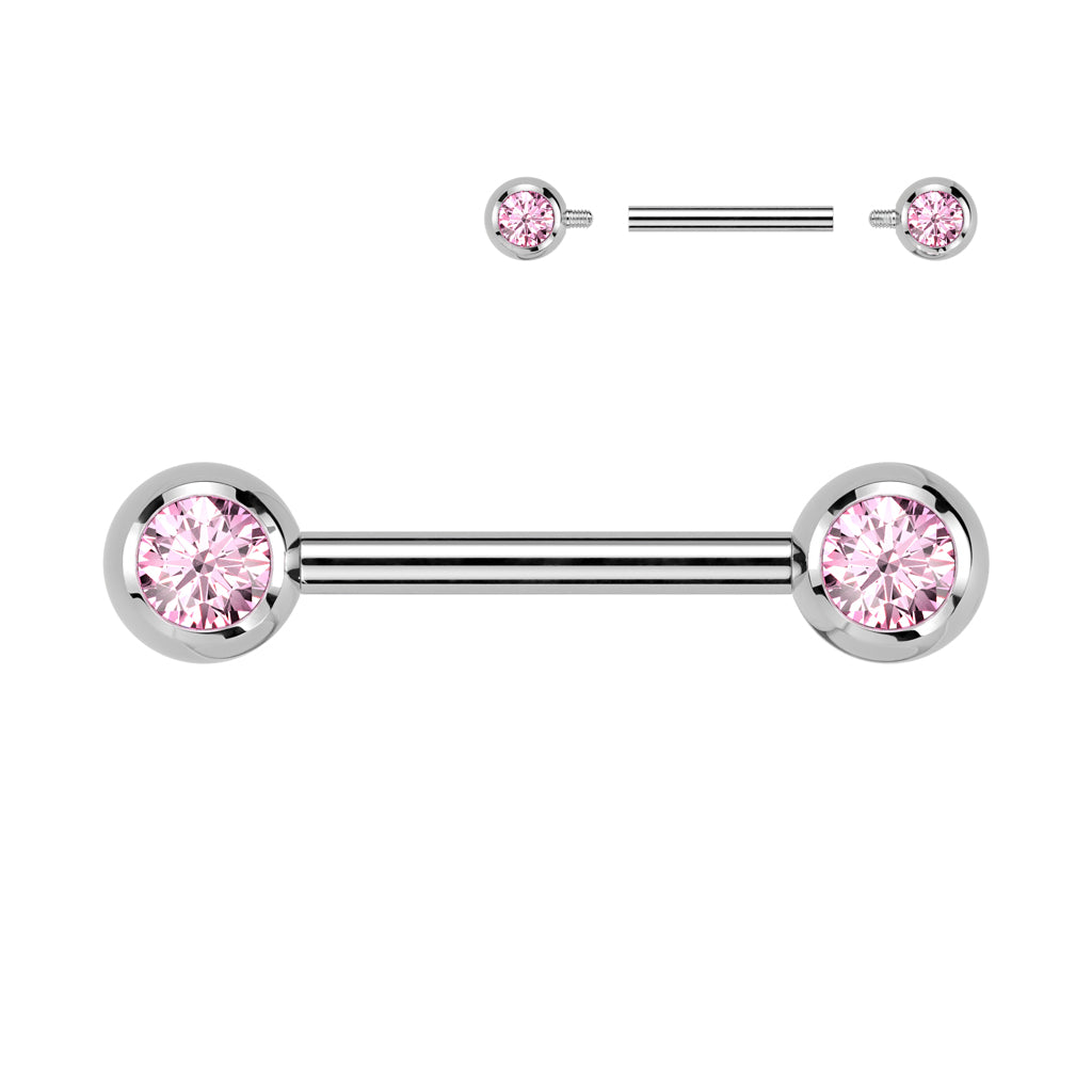 1pc Implant Grade Titanium Front Gem Nipple Barbells Rings Internally Threaded