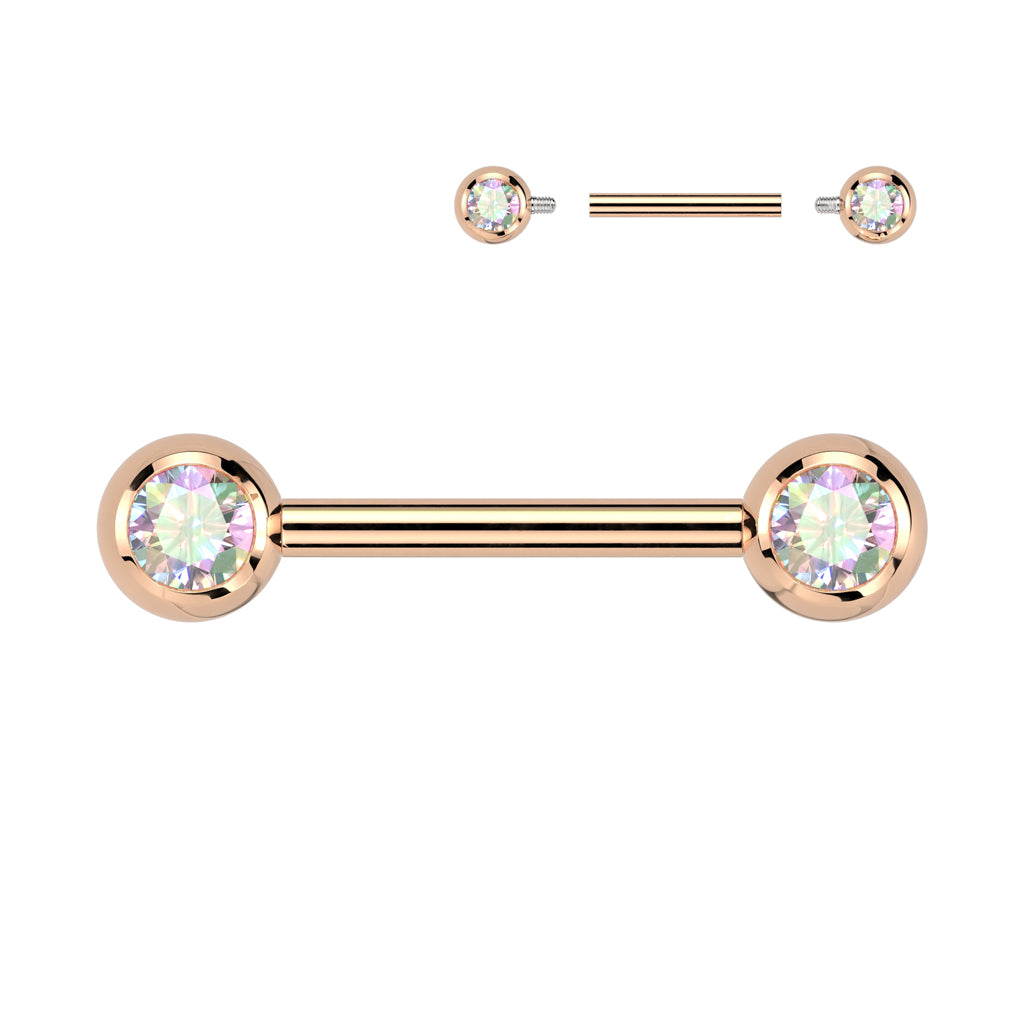 PAIR of Implant Grade Titanium Front Gem Nipple Barbells Rings Internally Threaded