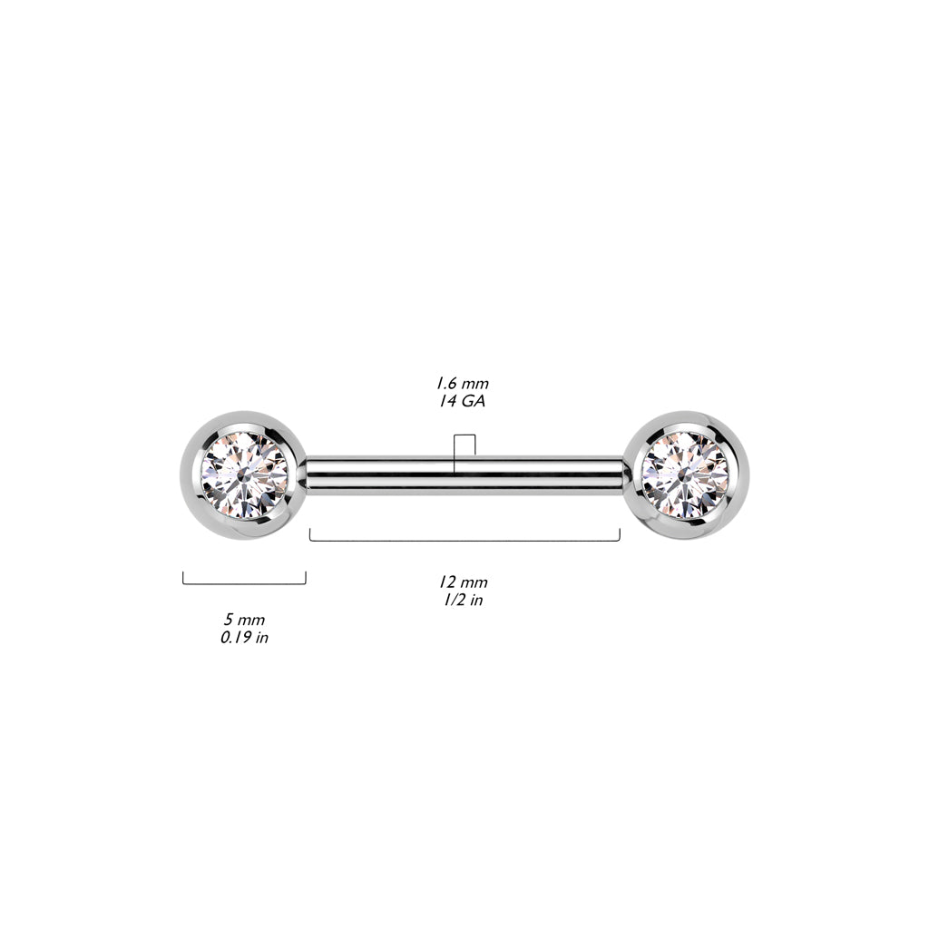 1pc Implant Grade Titanium Front Gem Nipple Barbells Rings Internally Threaded