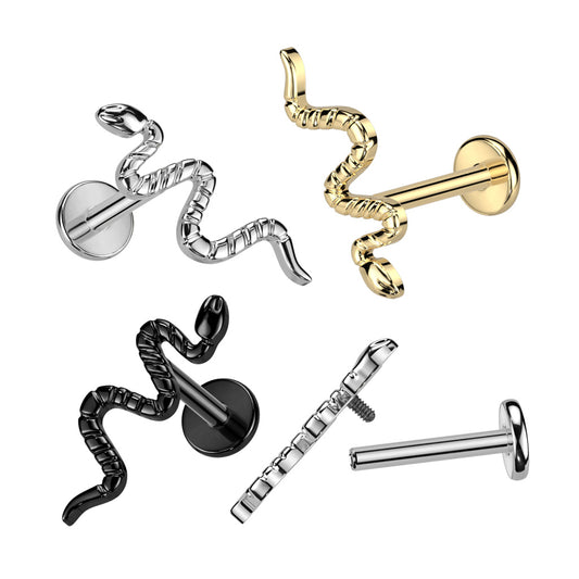 1pc Implant Grade Titanium Snake Labret Internally Threaded Cartilage Stud Ring