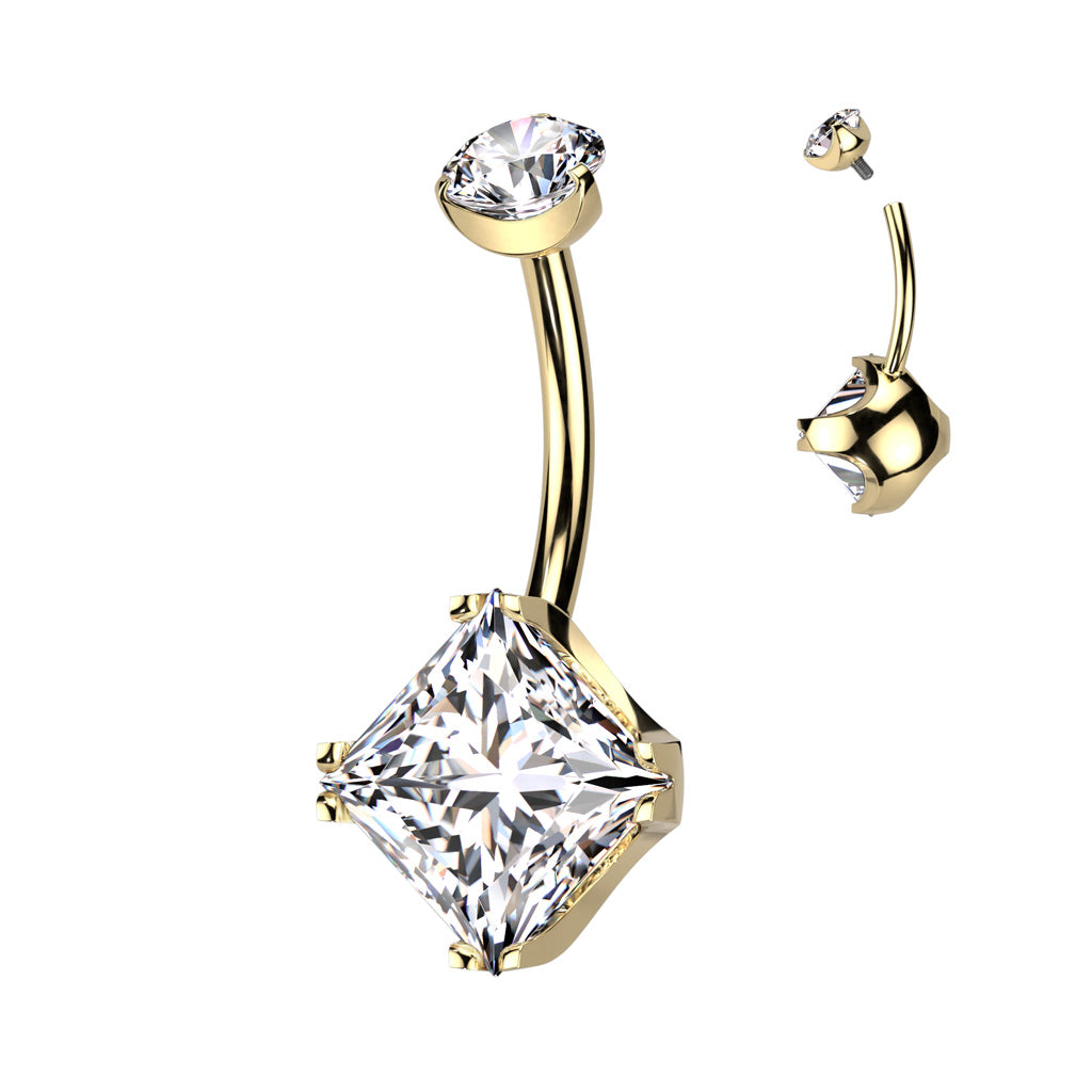 Solid Implant Grade Titanium Square CZ Gem Belly Button Ring 14g Navel Naval