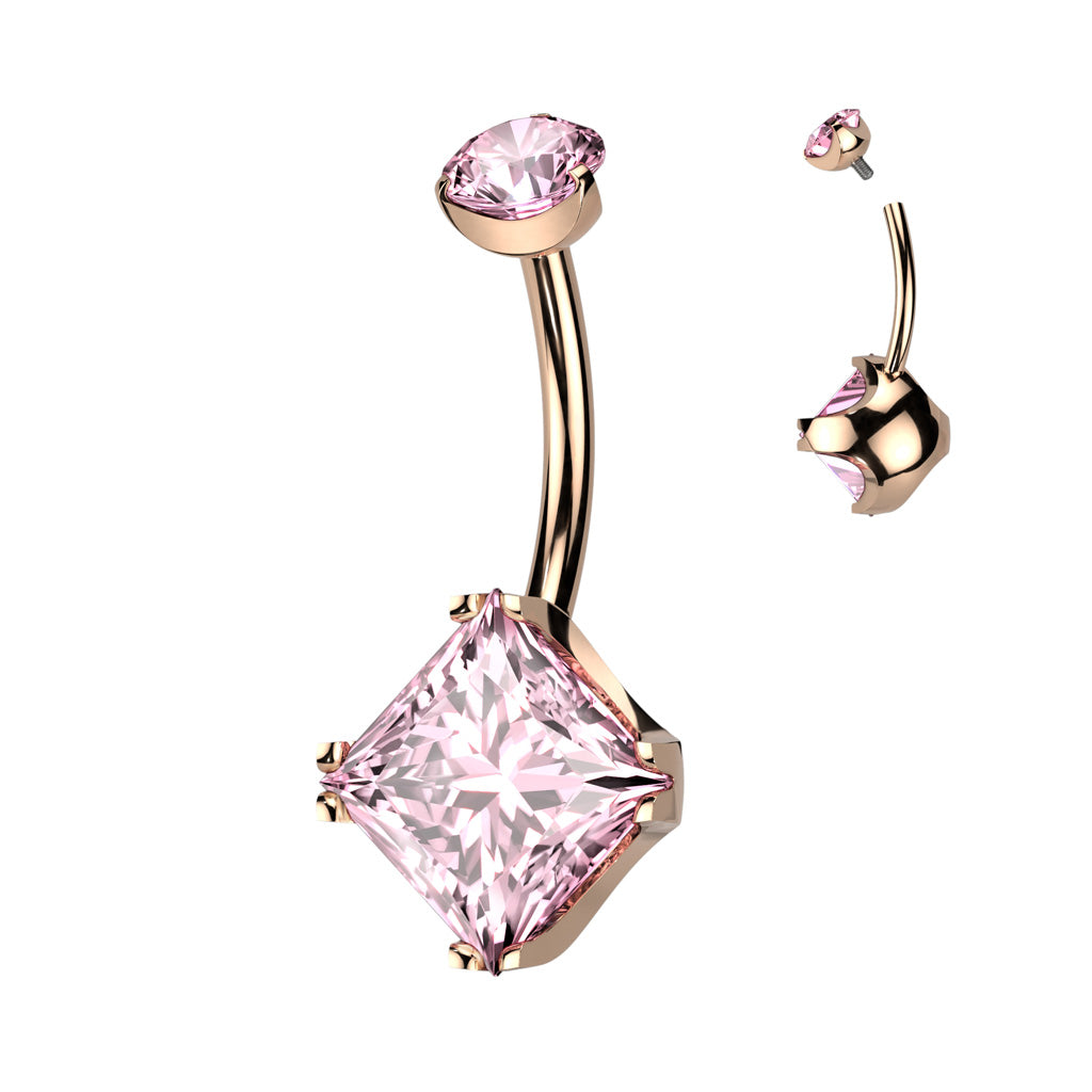 Solid Implant Grade Titanium Square CZ Gem Belly Button Ring 14g Navel Naval
