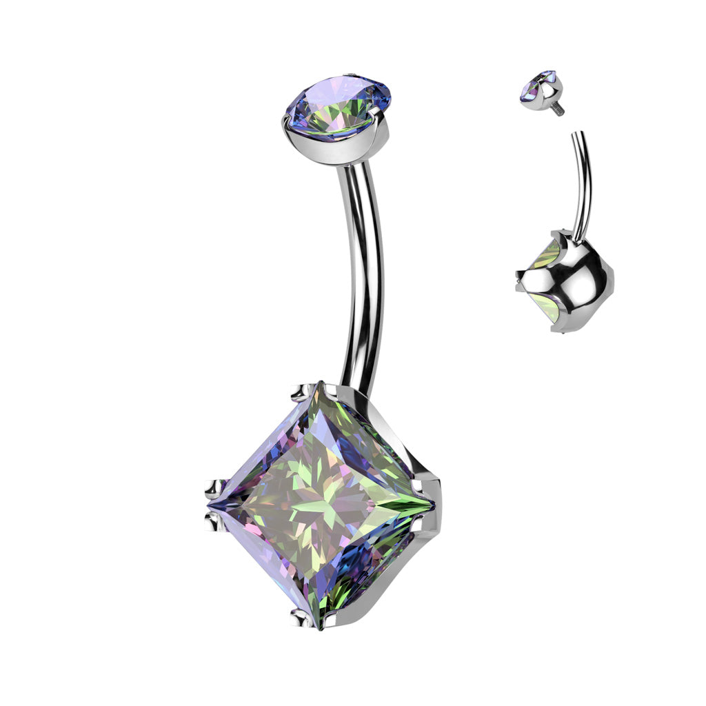 Solid Implant Grade Titanium Square CZ Gem Belly Button Ring 14g Navel Naval
