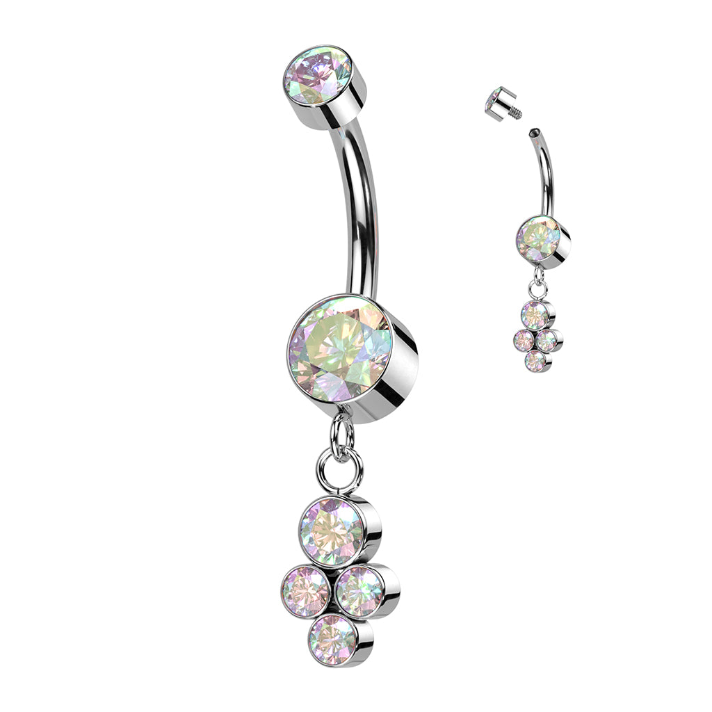 Solid Implant Grade Titanium 4-Gem Cluster Belly Button Ring 14g Navel Naval