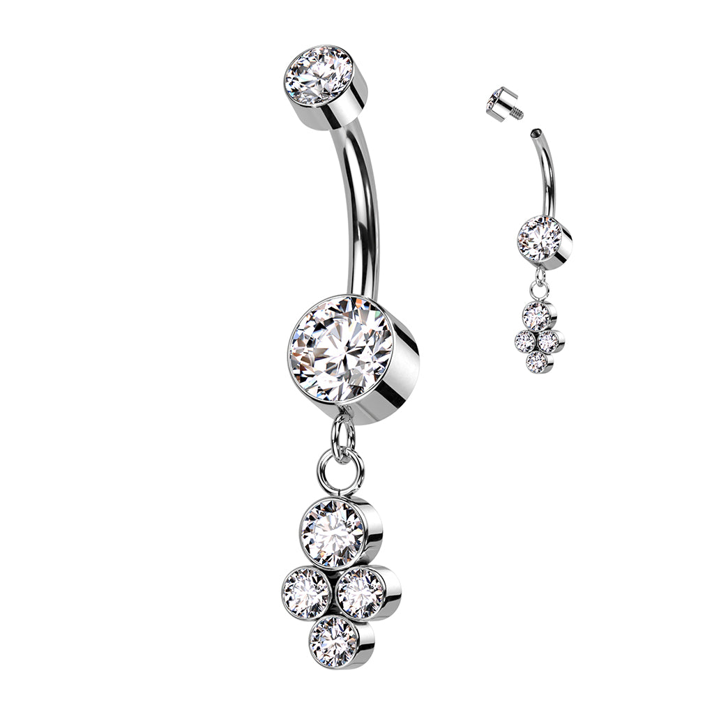 Solid Implant Grade Titanium 4-Gem Cluster Belly Button Ring 14g Navel Naval