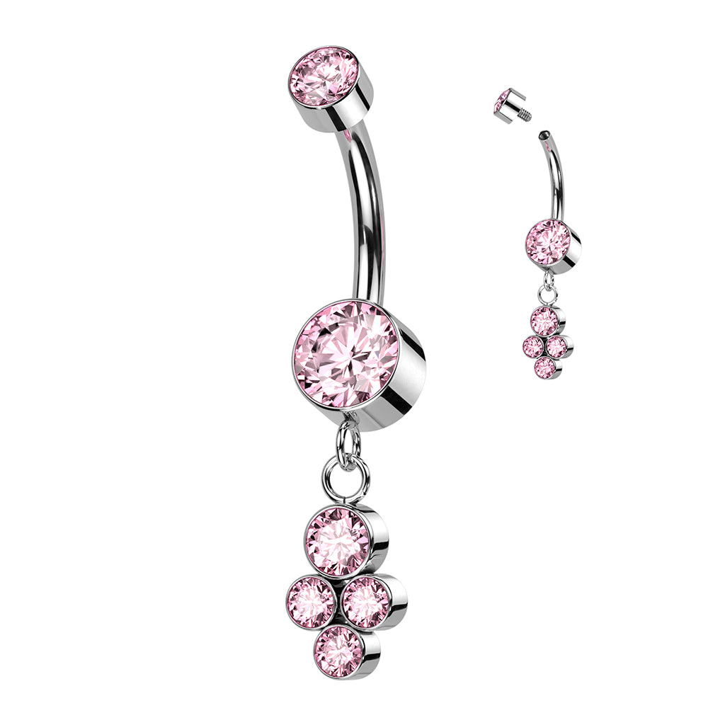Solid Implant Grade Titanium 4-Gem Cluster Belly Button Ring 14g Navel Naval