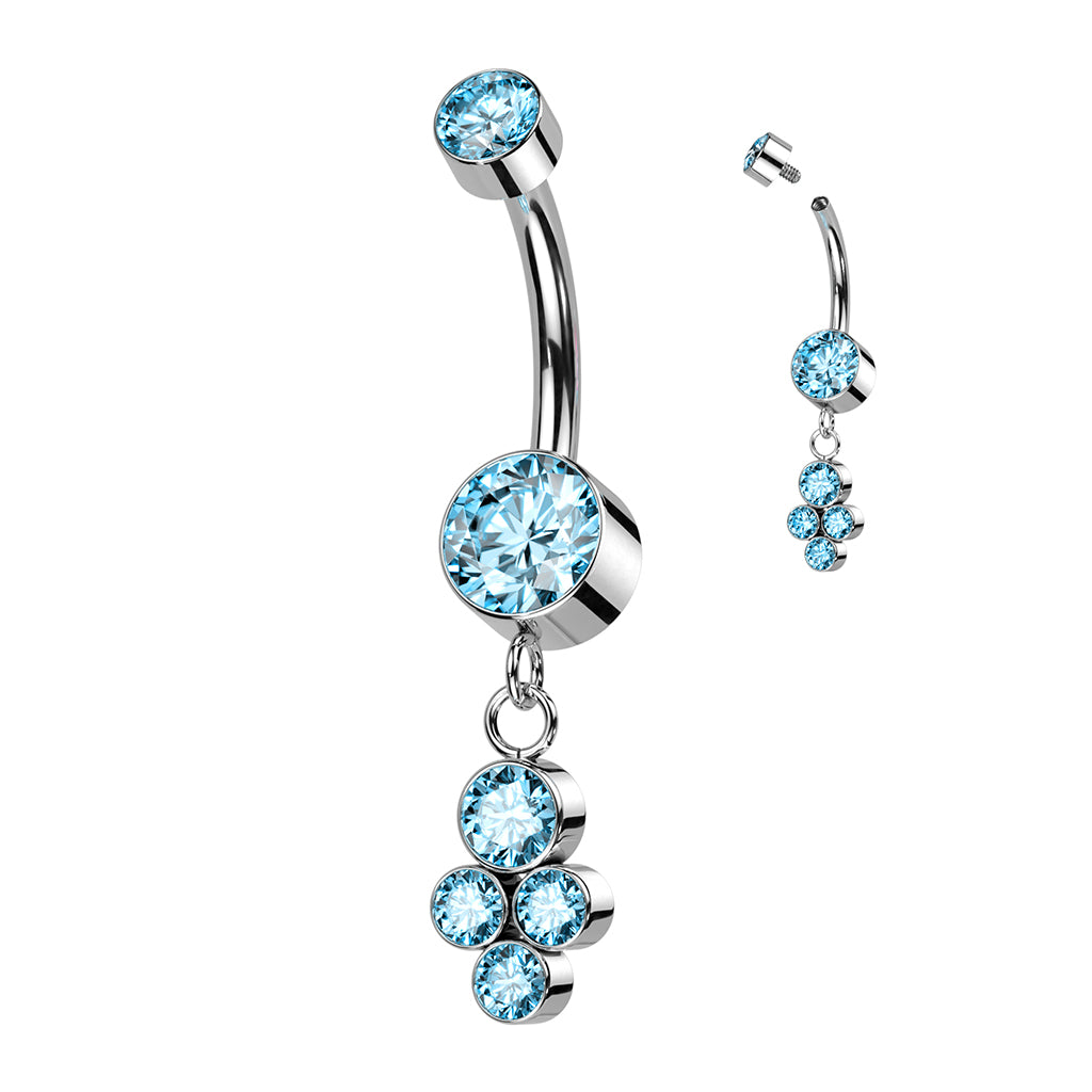 Solid Implant Grade Titanium 4-Gem Cluster Belly Button Ring 14g Navel Naval