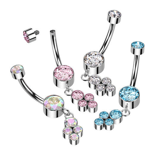 Solid Implant Grade Titanium 4-Gem Cluster Belly Button Ring 14g Navel Naval