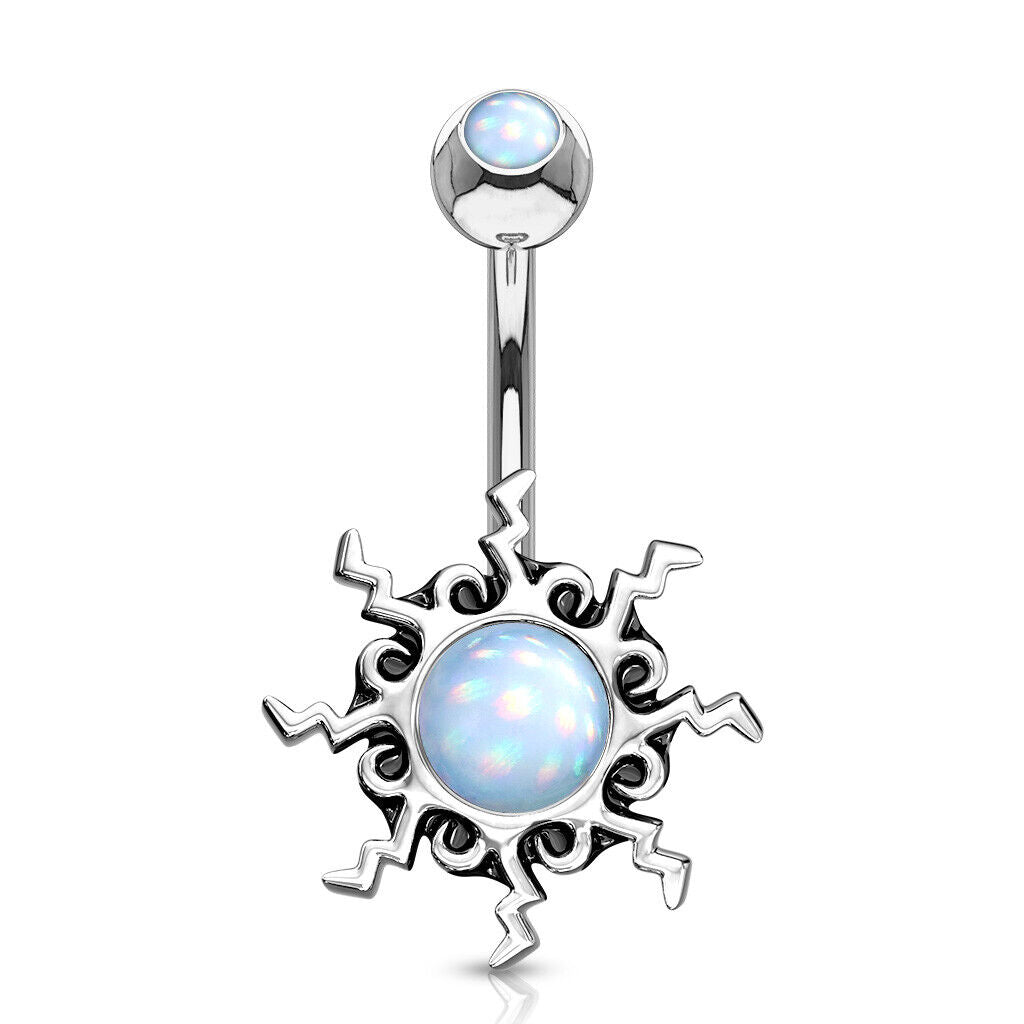 1pc Tribal Sun Illuminating Stone Surgical Steel Belly Ring Pierced Navel - Available Only In Pink