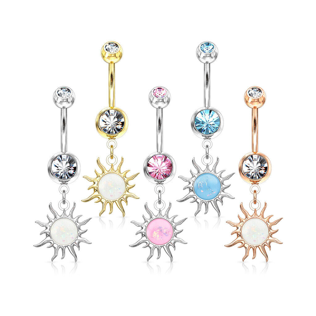 1pc Tribal Sun Opal Glitter Dangle Belly Ring Steel Pierced Navel Naval