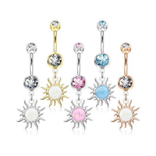 1pc Tribal Sun Opal Glitter Dangle Belly Ring Steel Pierced Navel Naval
