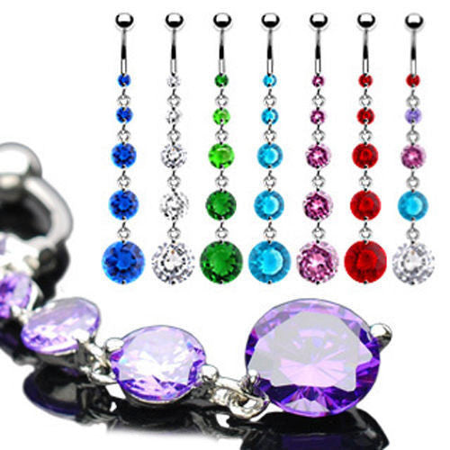 1pc Five-CZ-Gem Dangle Belly Ring Navel Piercing Pierced Naval Body Jewelry