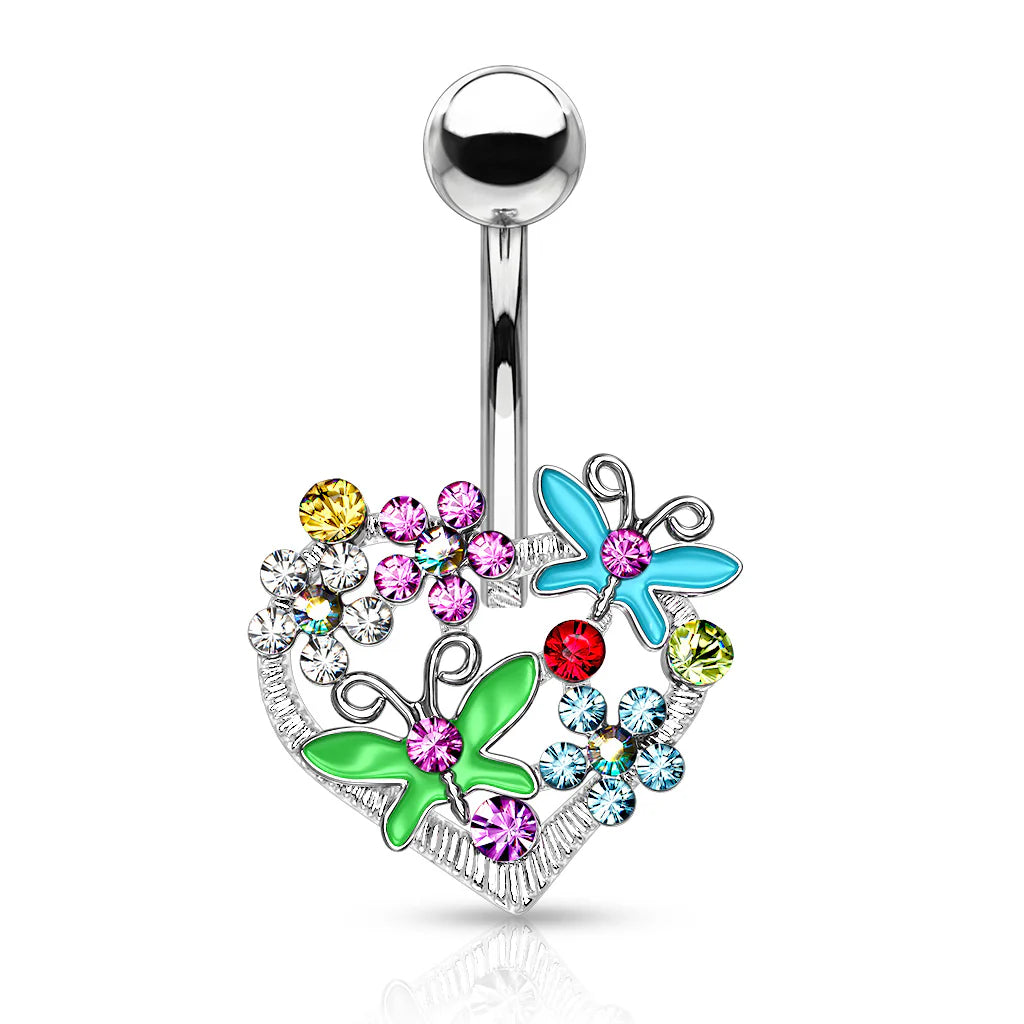 Heart Flower Butterfly Belly Ring Navel Piercing Pierced Naval Body Jewelry