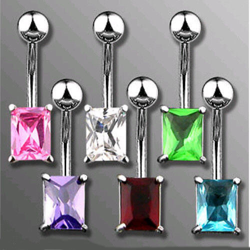 1pc Princess Cut Square CZ Gem Solitaire Belly Ring Navel Piercing Naval Jewelry
