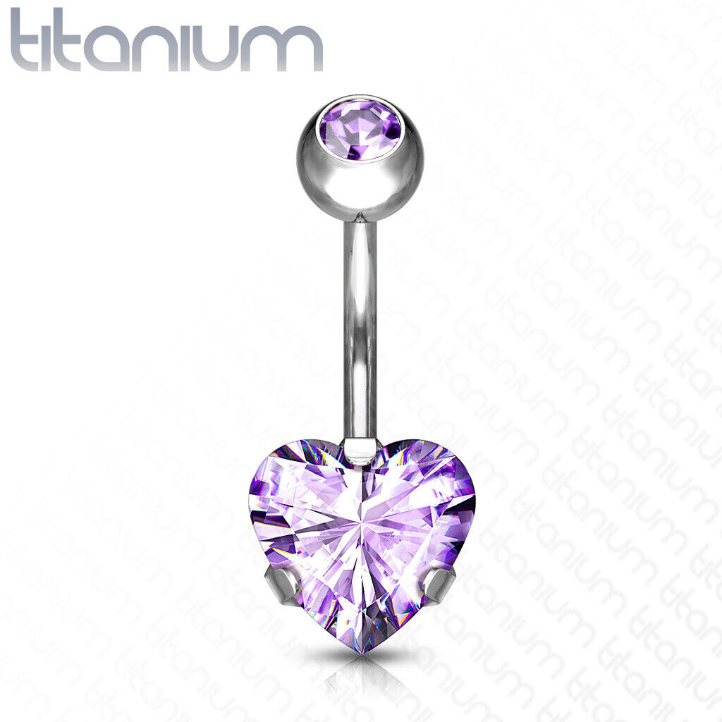 Solid Implant Grade Titanium Heart Gem Belly Button Ring 14g Navel Naval