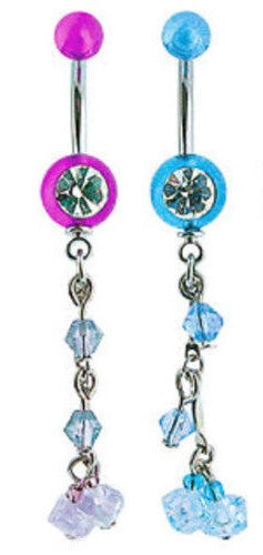 UV CZ Gem w/ Bead & Dice Belly Ring Navel Naval