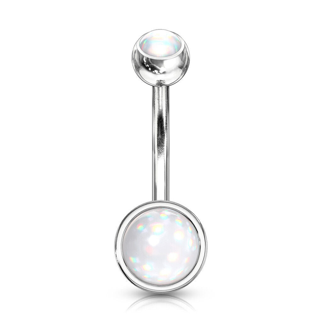 Double Round Illuminating Stone Gem Belly Ring Steel Naval Piercing Navel
