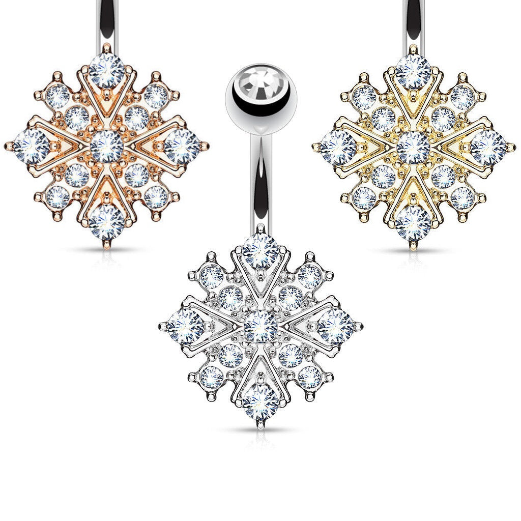 1pc CZ Gem Paved Starburst 316L Surgical Steel Belly Ring Navel Naval