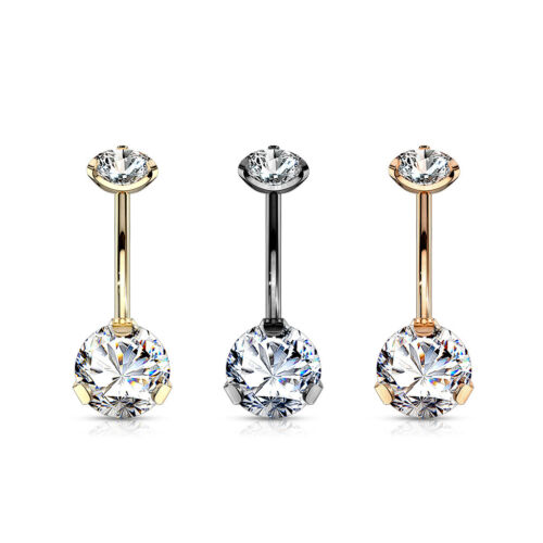 1pc Prong Set CZ Gem Titanium IP Internally Threaded Belly Ring Navel Naval